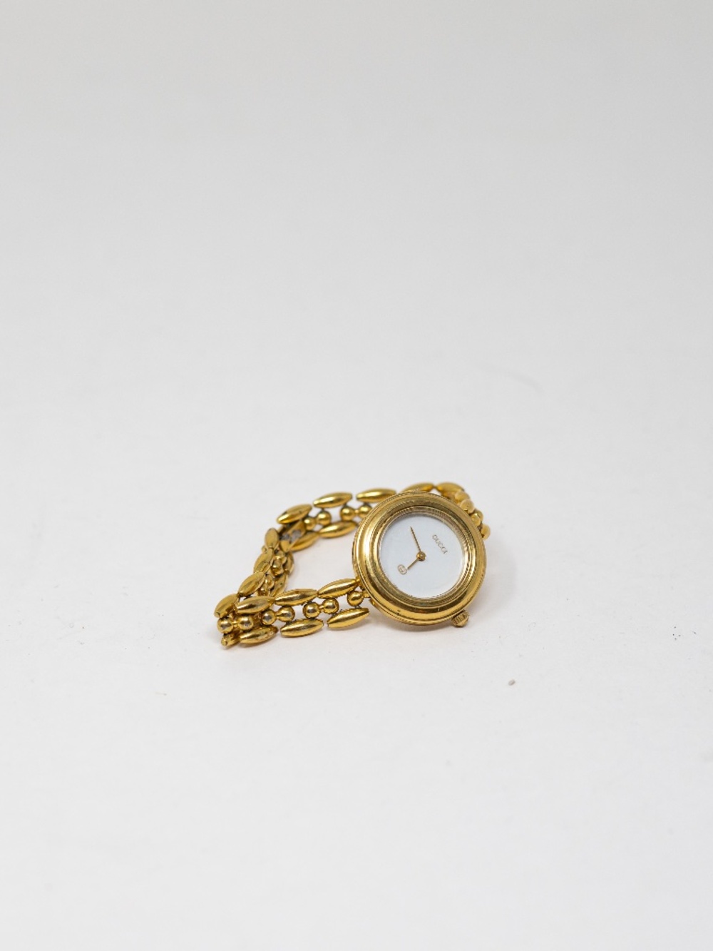 Gucci Vintage Change Bezel 5 Quartz White Dial 11 12 14k Yellow Gold Wrist Watch
